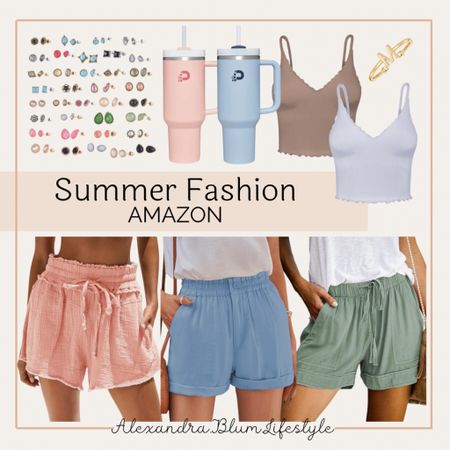 Cute summer shorts from Amazon! Casual elastic waist shorts, cute summer tanks, stud earrings, and cute color tumblers! 

#LTKStyleTip #LTKFindsUnder100 #LTKFindsUnder50