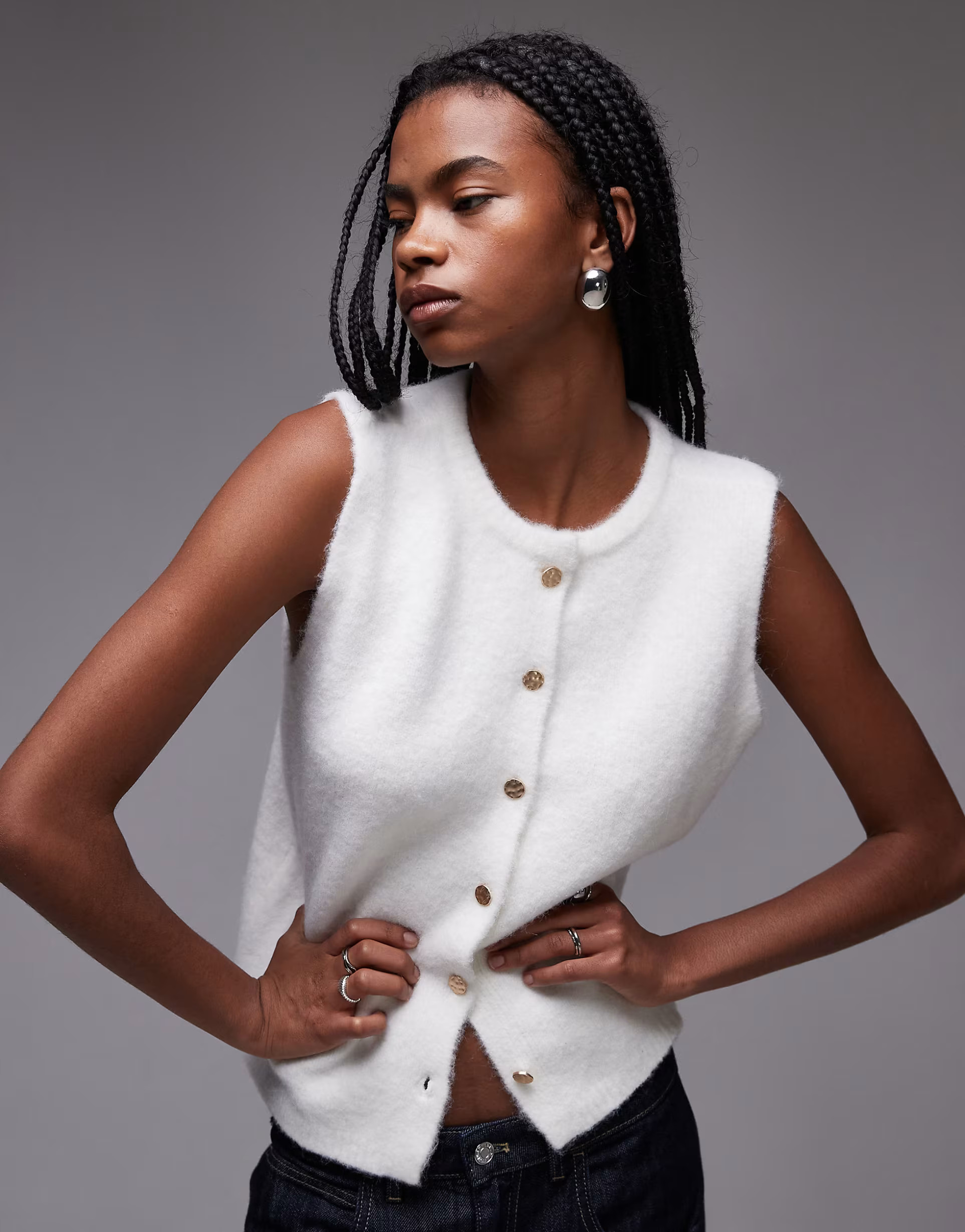 Topshop knit gold button tank in ivory | ASOS | ASOS (Global)