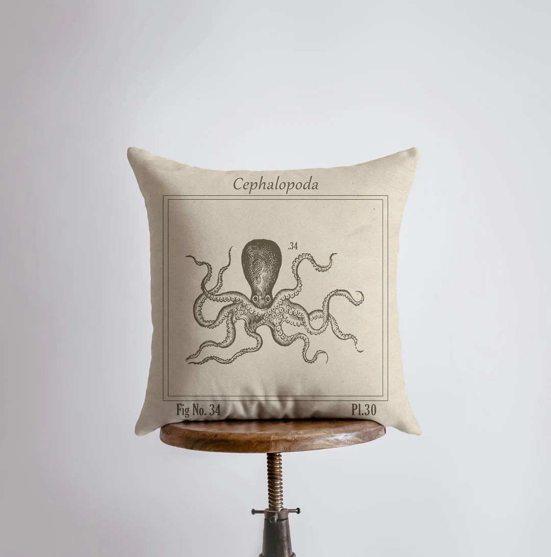 Vintage Giant Octopus | Pillow | Throw Pillow | Home Decor | Journal Decor | Nautical Pillow | Oc... | Etsy (US)