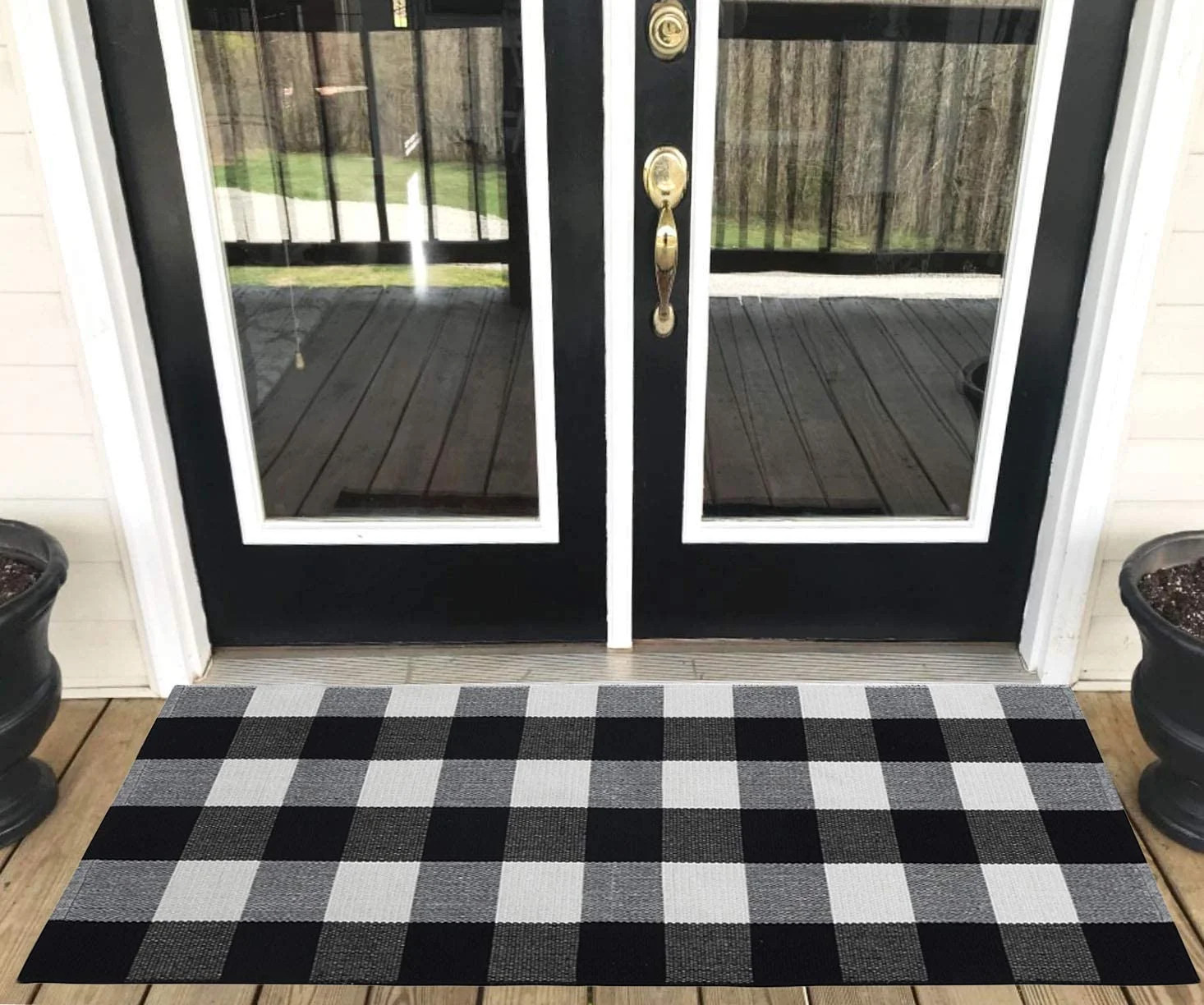 Ukeler Buffalo Plaid Rug Outdoor - Retro Farmhouse Tartan Checkered Plaid Rug Black and White Han... | Walmart (US)
