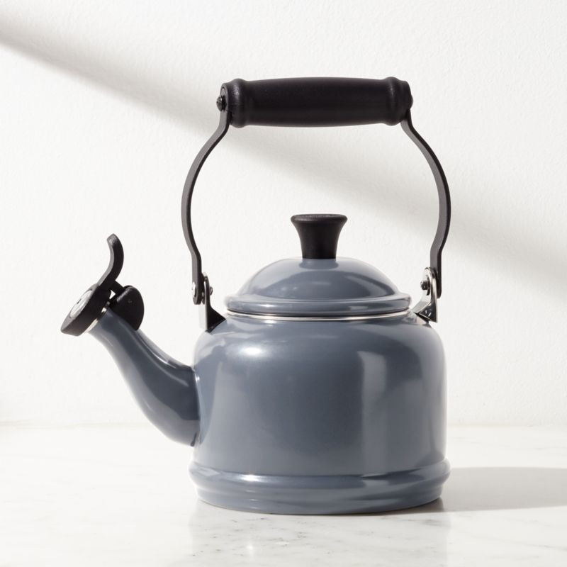 Le Creuset Demi 1.25-Quart Graphite Grey Stovetop Whistling Tea Kettle + Reviews | Crate & Barrel | Crate & Barrel