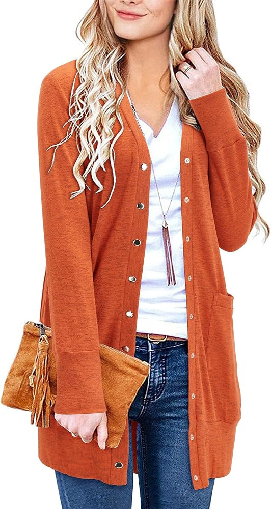 Women Long Sleeve Leopard Print Coat Knit Cardigan with Pockets Ribbed Neckline Open Front Snap B... | Amazon (US)