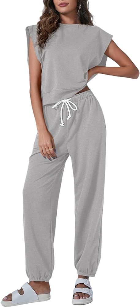 Tankaneo Women's Summer 2 Piece Outfits Casual Lounge Sets Oversized Sleeveless Tops Sweatpants w... | Amazon (US)