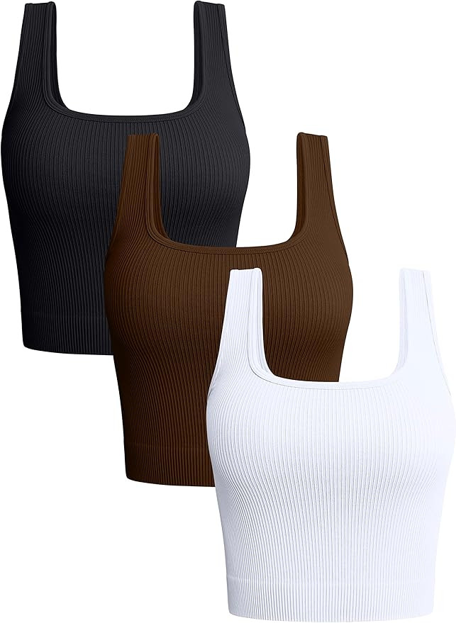 OQQ Women's 3 Piece Tank Tops Ribbed Seamless Workout Exercise Shirts Yoga Crop Tops | Amazon (US)