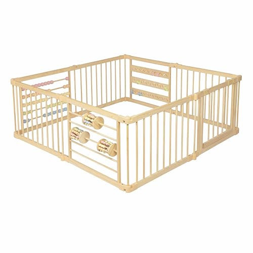 ZETY BABY Wooden Playpen Extra Large for Toddlers and Babies - Foldable, Expandable, Adjustable - 8-10 Panels - Natural Wood - Unisex - Playpen | Amazon (US)