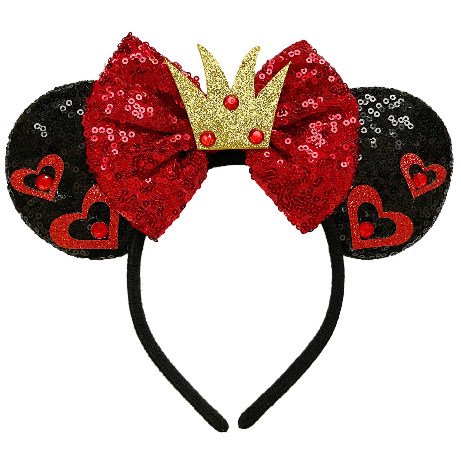 Mouse Ear Headband,Halloween Queen of Hearts Crown Ear Hairband,Sequin Princess Bow Ears Hairband... | Amazon (US)