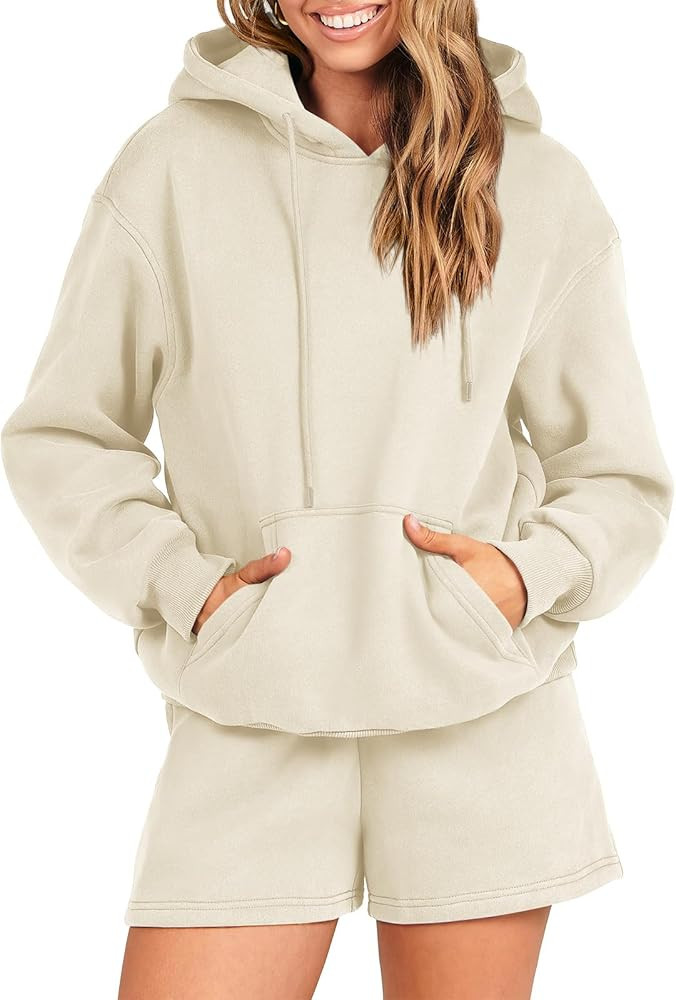 ANRABESS Women 2 Piece Outfits Short Sweatsuit Drawstring Oversized Hoodie Sweatshirt Tracksuit L... | Amazon (US)