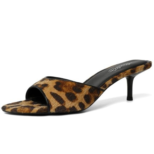 Mostrin Leopard Print Kitten Heels for Women Pointed Toe Vintage Mules Heels Sexy Slip on Stiletto Backless Sandals for Party Wedding Daily Size 7 | Amazon (US)