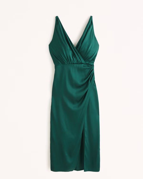 Women's Satin Draped Wrap Midi Dress | Women's Clearance | Abercrombie.com | Abercrombie & Fitch (US)