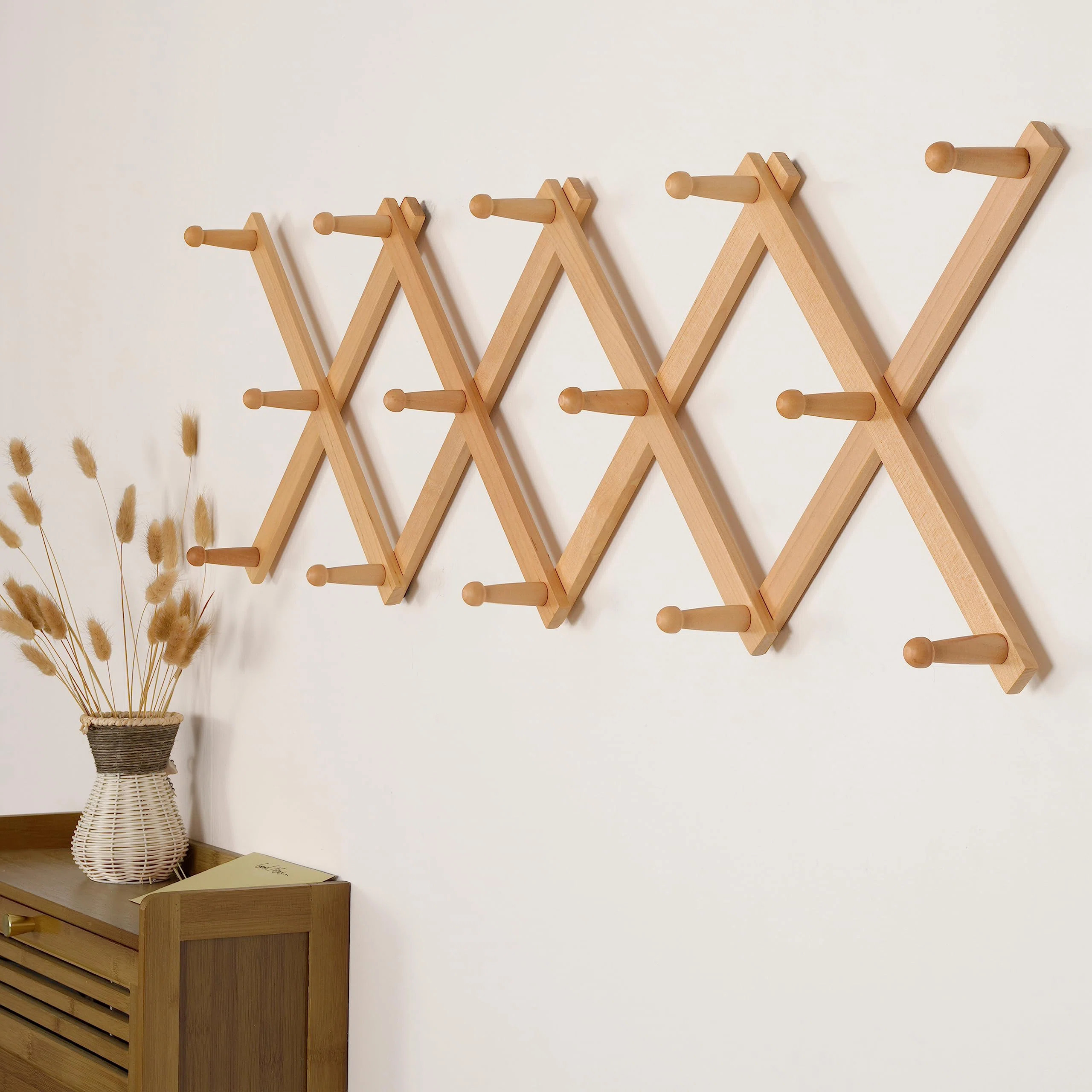 Accordion Wall Hanger, Modern Expandable Coat Rack Wall Mounted, Solid Wooden Wall Hat Rack For W... | Wayfair North America