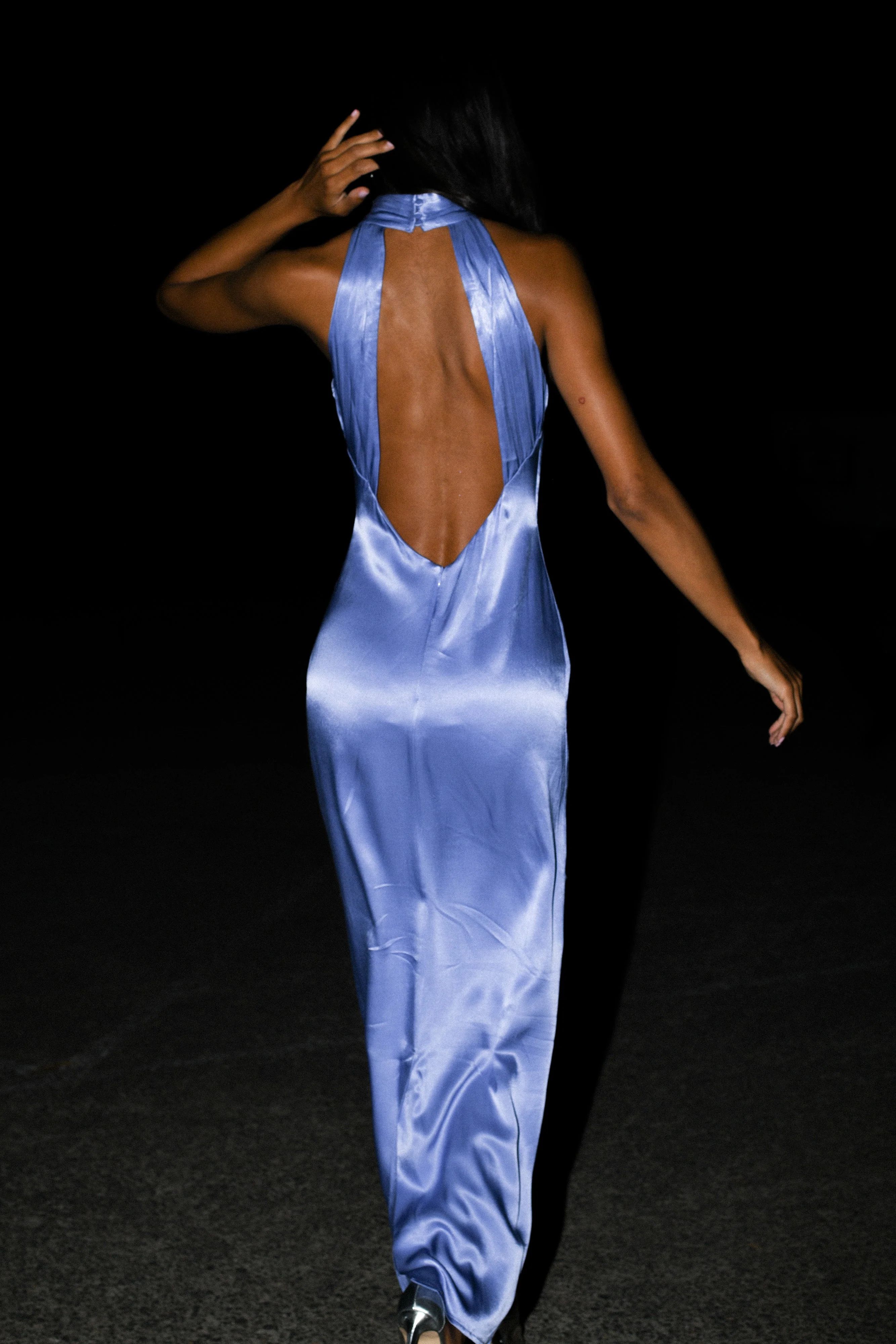Claire Satin Drape Back Maxi Dress - Lavender | MESHKI US