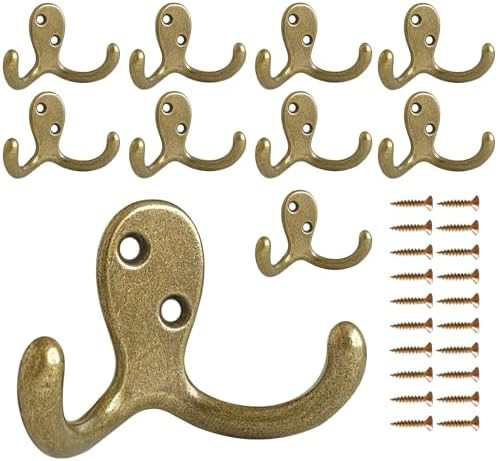 10 Pack Coat Hooks Wall Hooks for Hanging, Heavy Duty Double Prong Metal Hook Wall Mounted for Li... | Amazon (US)