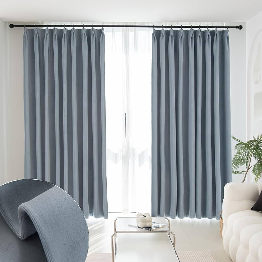Velvet Pinch Pleat Stone Blue Solid Thermal Insulated 85% Blackout Patio Door Curtain Panel Drape... | Amazon (US)