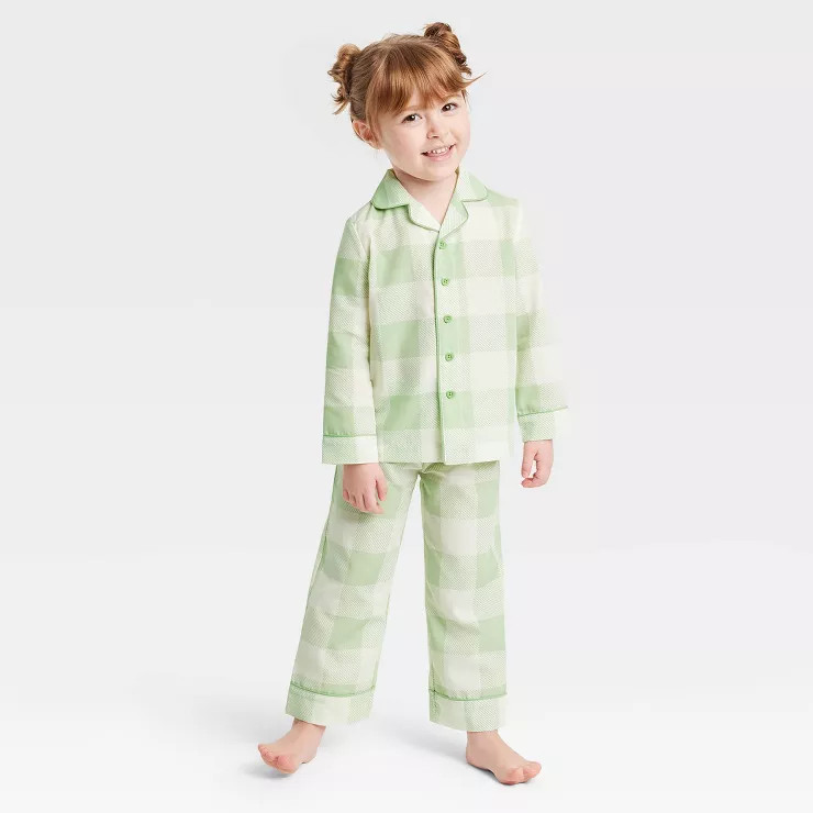 Toddler Spring Plaid Matching Family Pajama Set - Green | Target