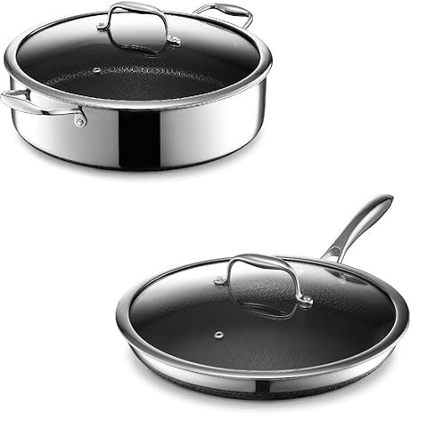 HexClad 7-Quart Saute Pan and 12-Inch Frying Pan with Lid Set, Hybrid Nonstick Stainless Steel, Dishwasher and Oven Safe, Works with All Cooktops | Amazon (US)