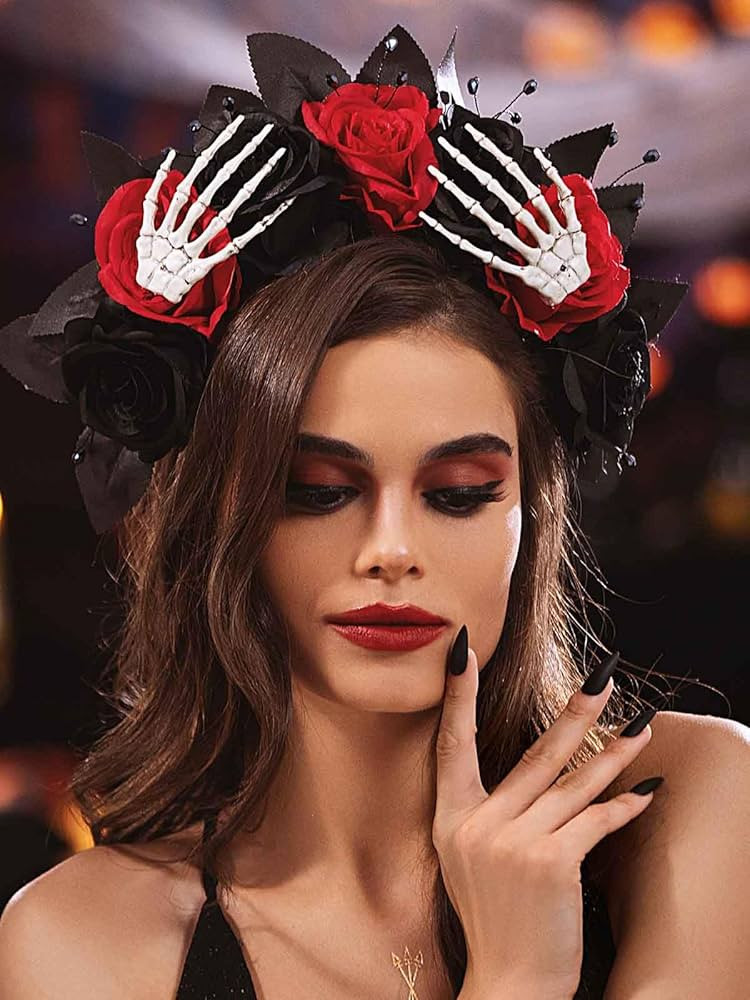 Woeoe Day of The Dead Floral Headband Halloween Rose Flower Crown Skeleton Hand Costume Party Hea... | Amazon (US)