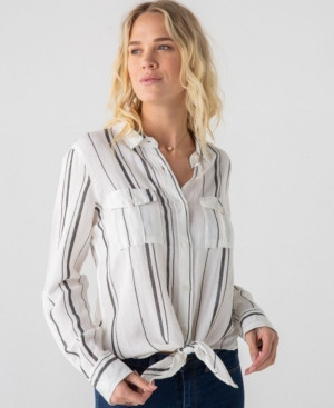 Thread Supply Striped Tie Front Long Sleeve Woven | Macys (US)