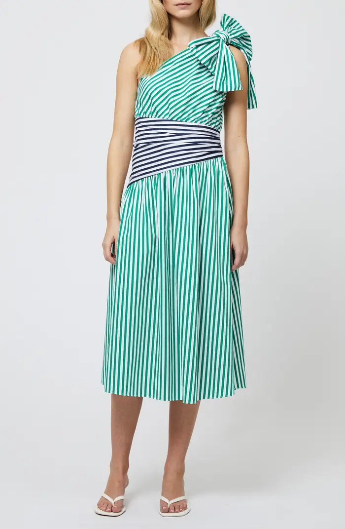 French Connection Alexis Mixed Stripe One-Shoulder Cotton Dress | Nordstrom | Nordstrom