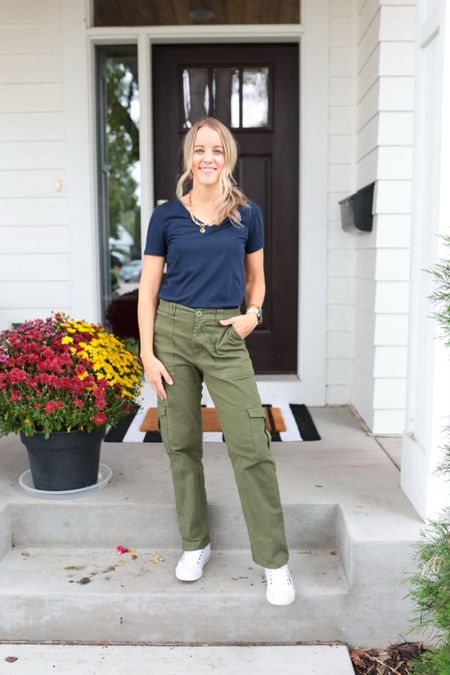 Perfect everyday T-shirt and great cargo pants. Both fit tts

#LTKstyletip