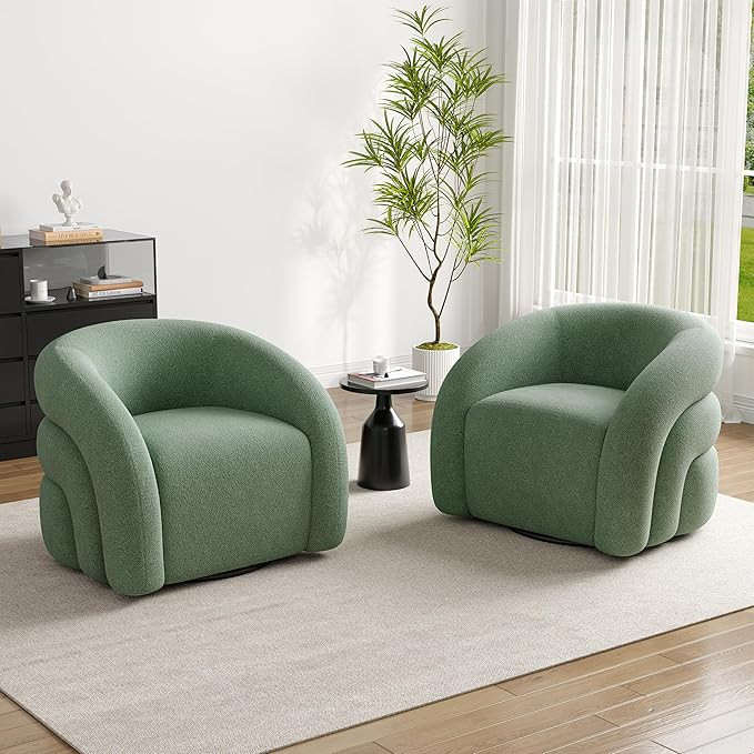 UIXE Swivel Barrel Accent Chairs Set of 2, Boucle Upholstered Arm Chair for Living Room, Modern R... | Amazon (US)
