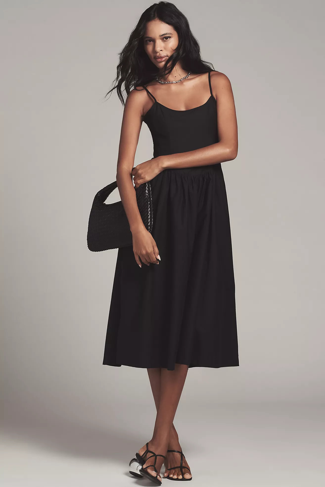 Maeve Sleeveless Square-Neck Drop-Waist Midi Dress | Anthropologie (US)