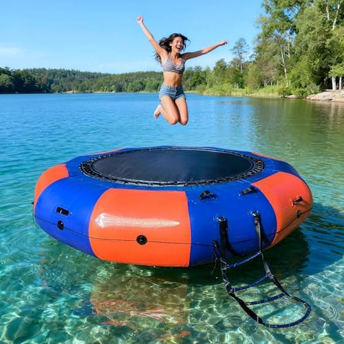 10FT Inflatable Water Trampoline, Heavy Duty Water Bouncer for Lakes, Ponds, and Pools with Rope Ladder & Electric Pump, Great for Adults Youth Bounce Swim Platform for Lakes (Blue-Orange) | Amazon (US)