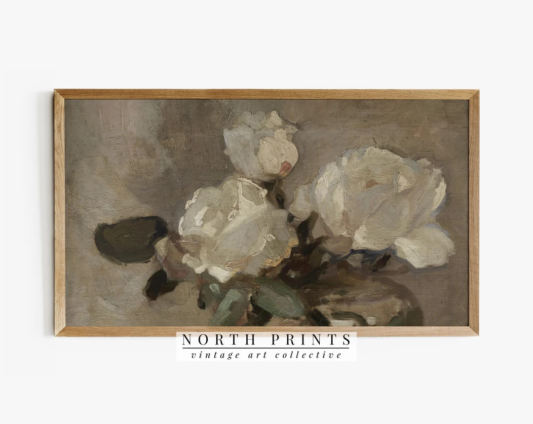 Samsung Frame TV Art Vintage Flowers DIGITAL Painting Neutral Art TV85 - Etsy | Etsy (US)