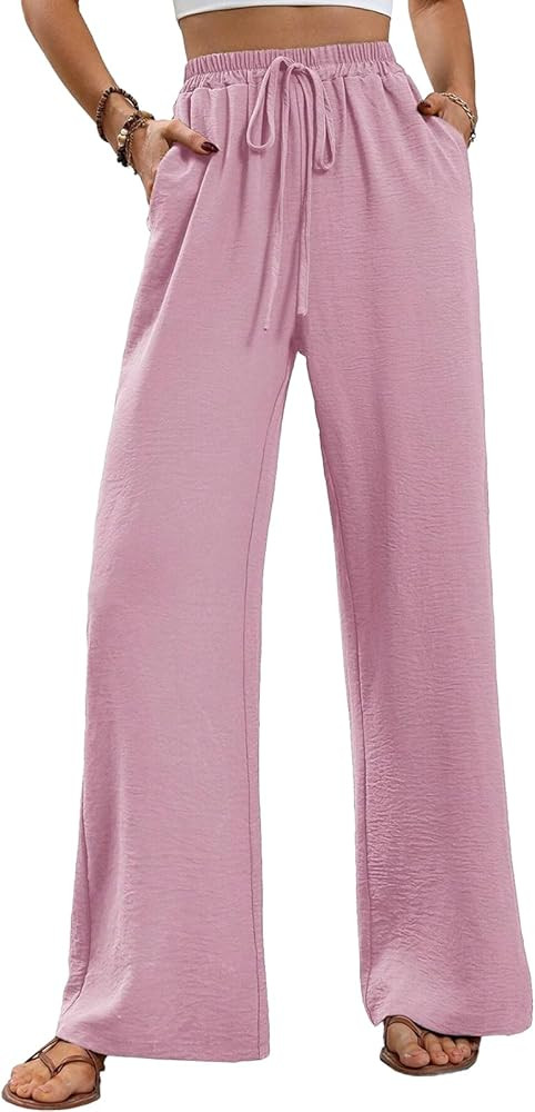 Women's High Waisted Wide Leg Long Pants Palazzo Casual Trousers with Pockets | Amazon (US)