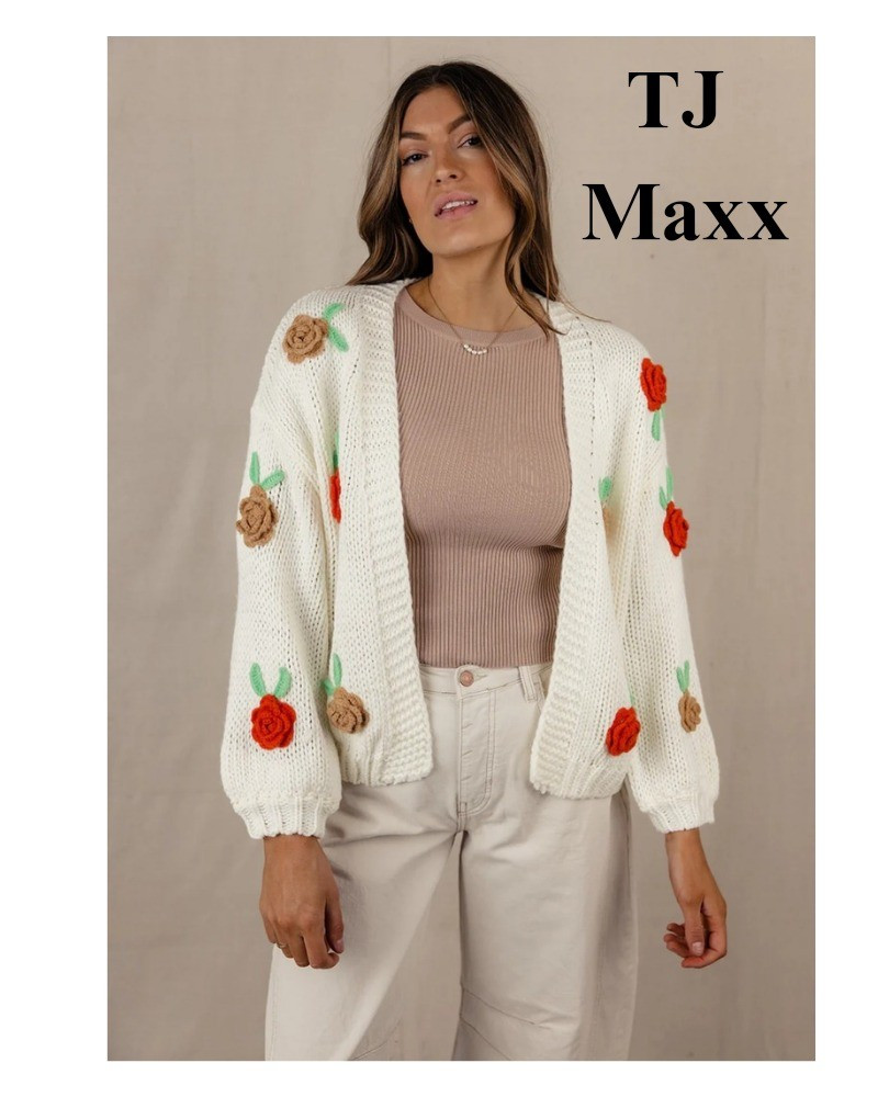 Flower sweater, white, cardigan, look for less, TJ Maxx sale, beige, red, fall.

#LTKStyleTip #LTKSaleAlert #LTKFindsUnder50