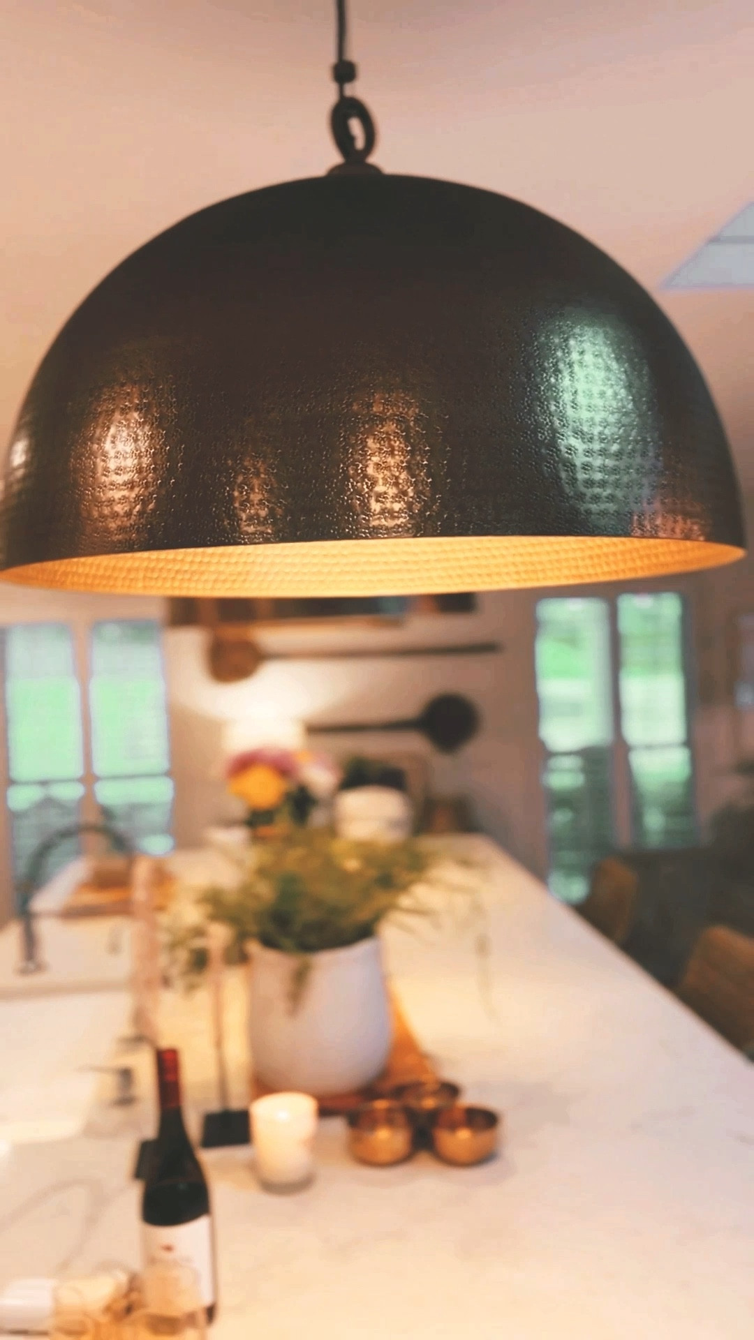 Crate and Barrel gold kitchen island pendants 🤍 #pendant #gold #hammered 

#LTKhome #LTKVideo