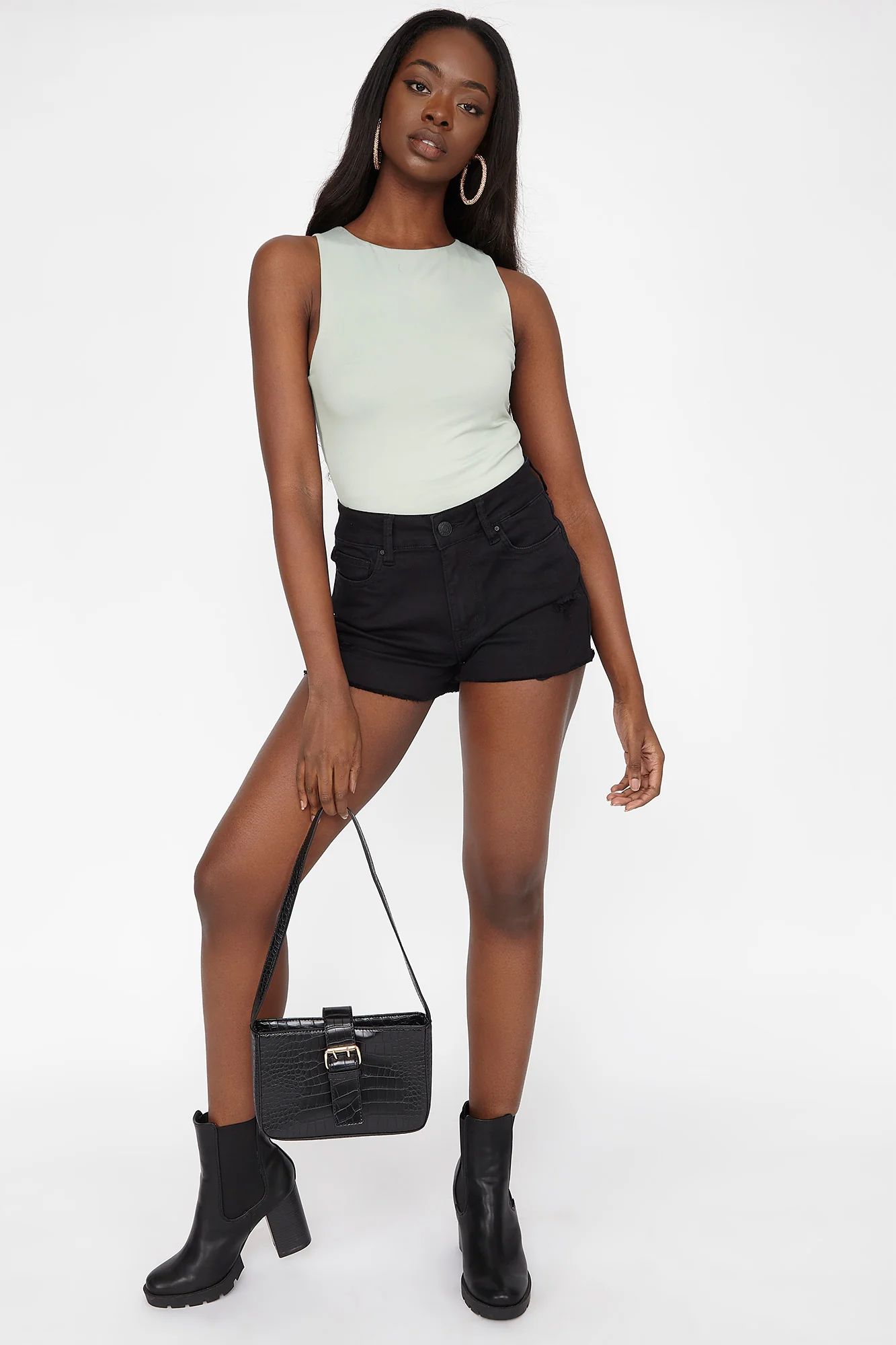 Refuge Miami High-Rise Distressed Black Denim Short | Urban Planet