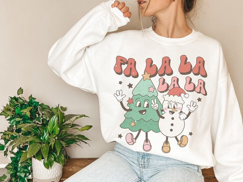 Retro Christmas sweatshirt Long sleeve Funny Vintage oversized Santa Xmas Tree teacher mama Holiday  | Etsy (US)