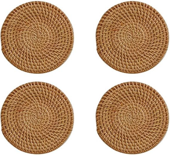 4 Pcs Rattan Coasters Handmade Woven Teacup Coasters Round Wicker Decorative Coasters for Hot and... | Amazon (US)