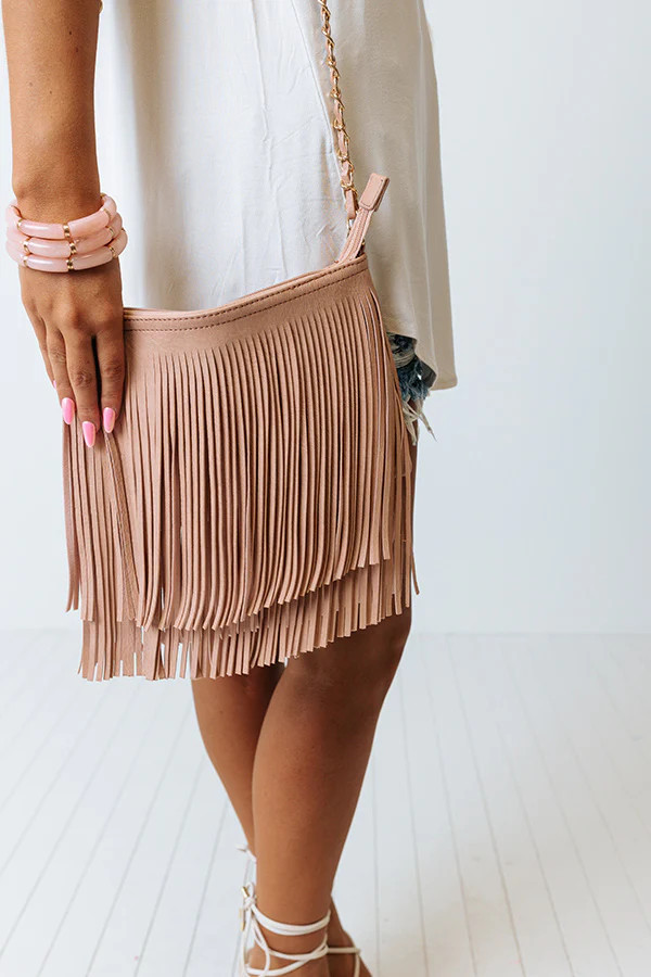 Right On Cue Fringe Crossbody In Rose Quartz | Impressions Online Boutique