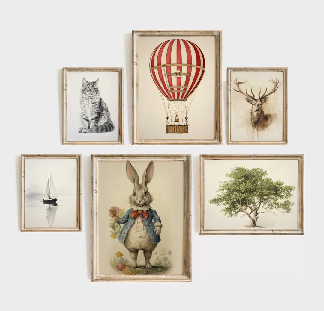 Vintage Nursery Gallery Set of 6 Prints, Gender Neutral Baby Art, Vintage Animals Illustrations, ... | Etsy (US)