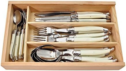 Laguiole Premium Dishwasher Safe Full Tang Stainless Steel 24-Piece Flatware Set, Elegant Cream H... | Amazon (US)