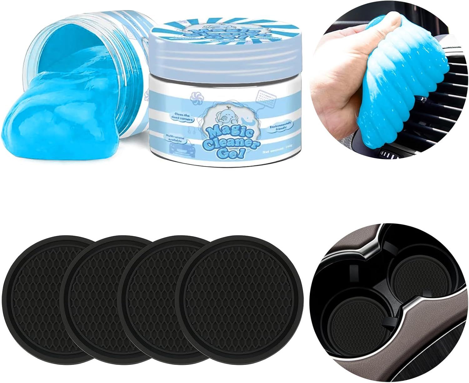 yesrock 2-in-1 (Car Cleaning Gel for Car Detailing) and (4 Pack of 2.8-inch Car Coasters for Cup ... | Amazon (US)