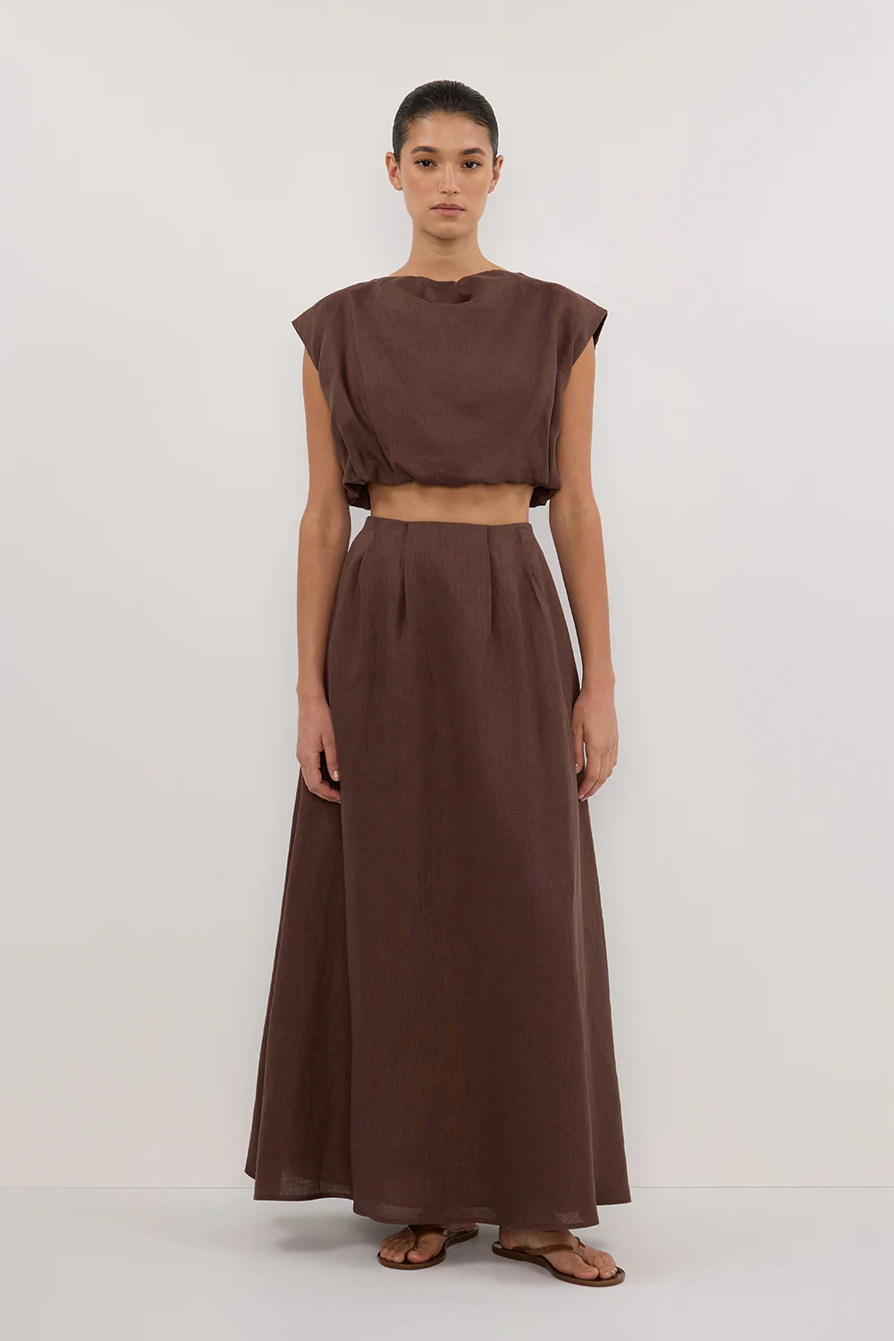 AMY CHOC LINEN BUBBLE TOP | DISSH