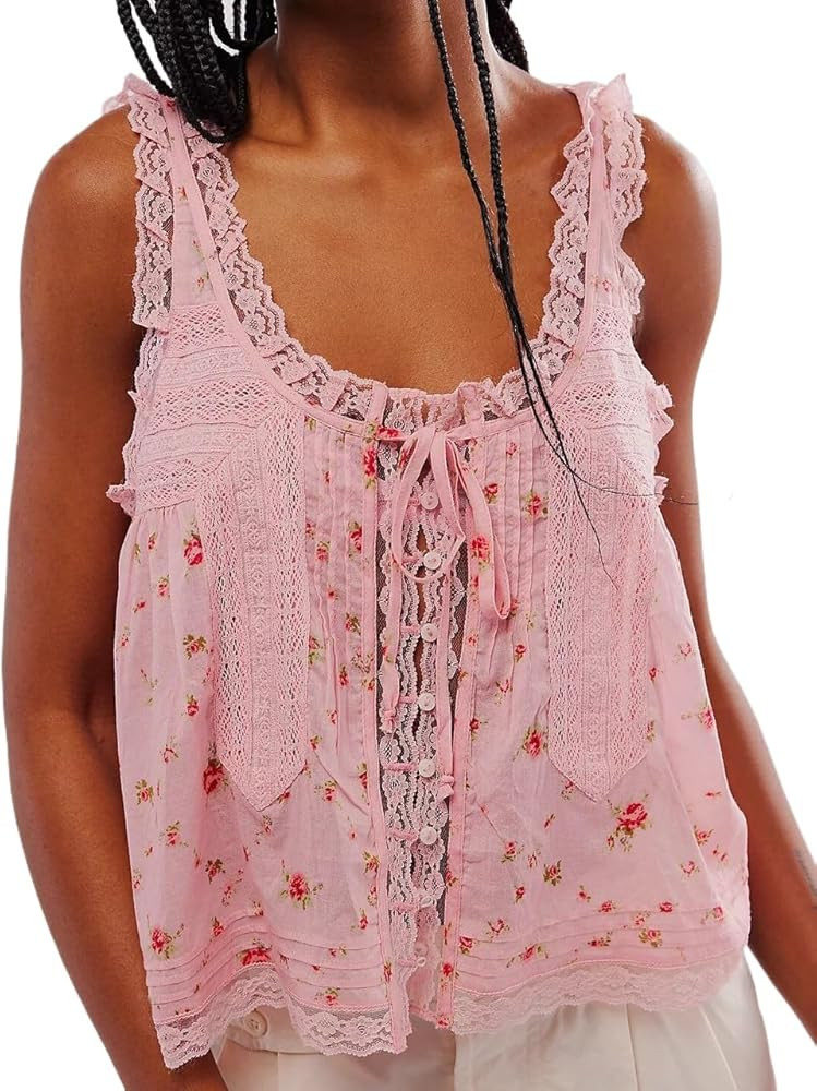 Coquette Bow Tie Front Tank Tops Vest Women Cottagecore Floral Embroidered Babydoll Peplum Blouse... | Amazon (US)