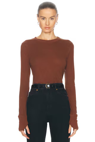 Enza Costa Cashmere Easy Cuffed Crewneck Top in Brown | FWRD 