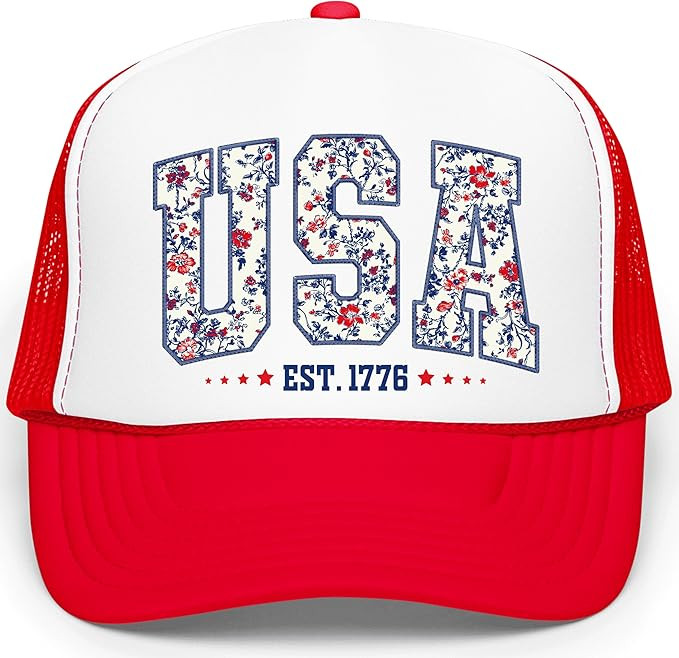 USA Faux Embroidery Floral Trucker Hat for Women Foam Front Classic 5 Panel Mesh Snap Back | Amazon (US)