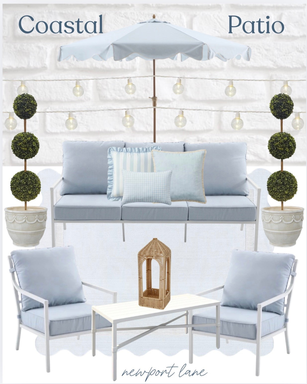 Hamptons patio vibes on a Walmart budget and yes you read that right 🤍 We’re talking blue and white patio furniture, coordinating blue pillows and umbrella, a gorgeous indoor outdoor rug, string lights for the dreamiest ambiance, and faux topiaries for that classic East Coast polish. It all comes together so beautifully and for so much less than you’d expect. Linked below so you can recreate the whole look! 

#LTKSaleAlert #LTKU #LTKHome