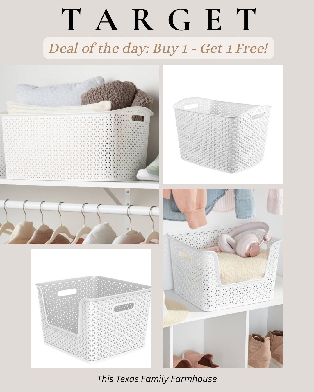 Target Deal of the day: Buy 1, get 1 free select Brightroom™ storage items. 

I use these all over my home: toy storage, closet storage, laundry basket, pantry organizer, etc. 

#LTKHome #LTKSaleAlert #LTKFindsUnder50