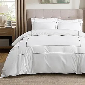Bedsure Luxury Hotel Duvet Cover Queen Size, 100% White Cotton Embroidery Bedding Set, Includes 1... | Amazon (US)