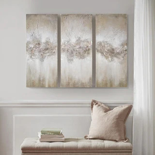 Madison Park Luminous Taupe Hand Painted Heavy Textured Glitz Canvas 3 Piece Set | Bed Bath & Beyond