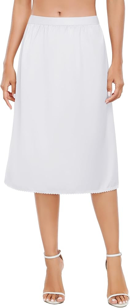 Vlazom Women's Satin Half Slip Lace Slip Skirt Long Half for Under Dress Skirt Extender S-XXL | Amazon (US)