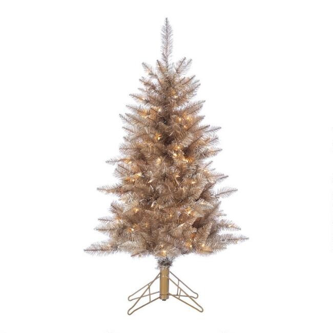 Full Rose Gold Tinsel Pre Lit LED Artificial Tuscany Tree | World Market