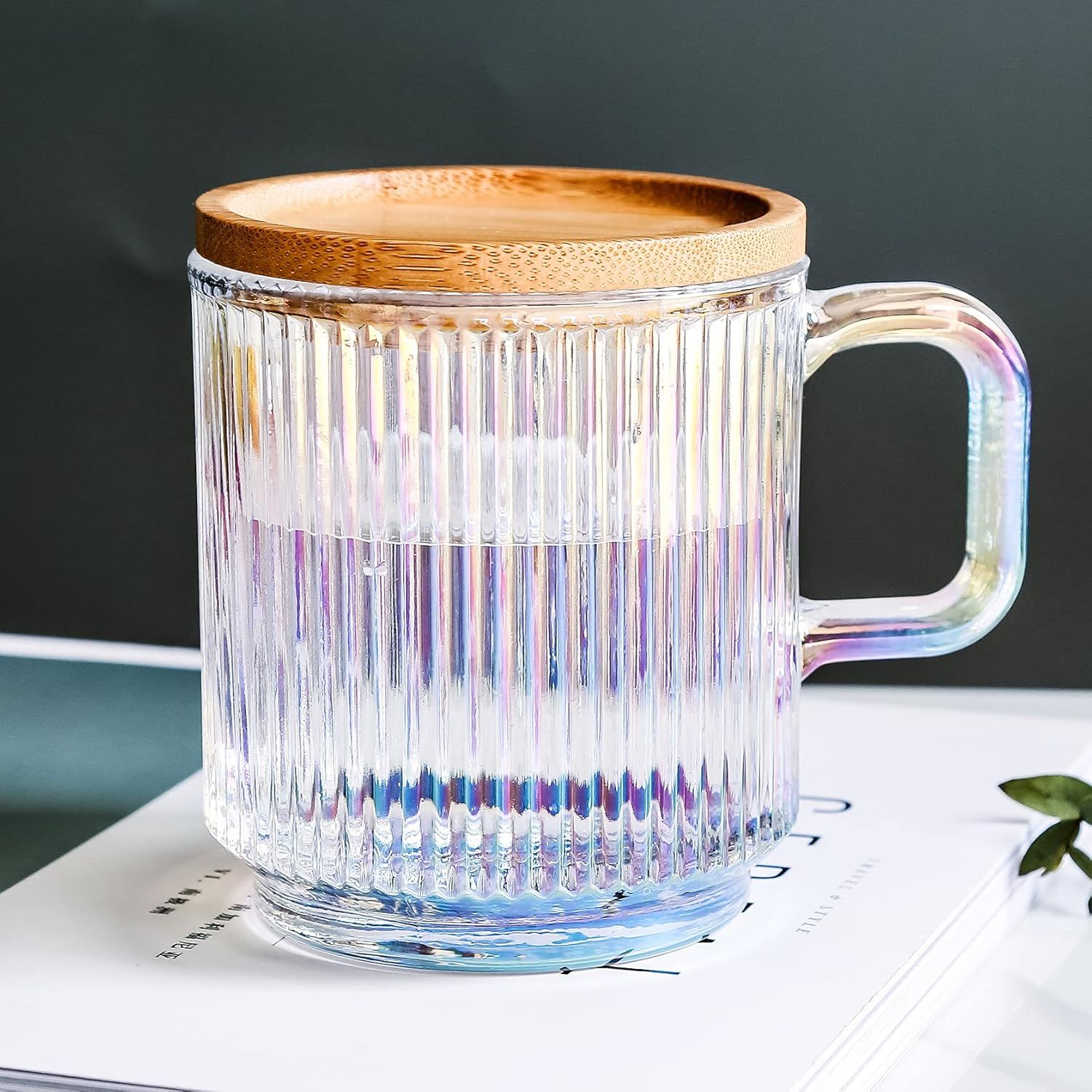 Glass Mugs, Iridescent Glass Coffee Mug with Lid, Glass Coffee Cups, Extra Large Glass Coffee Mug... | Amazon (US)