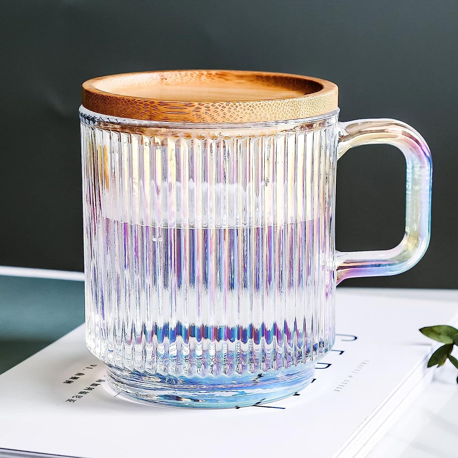 Glass Mugs, Iridescent Glass Coffee Mug with Lid, Glass Coffee Cups, Extra Large Glass Coffee Mug... | Amazon (US)