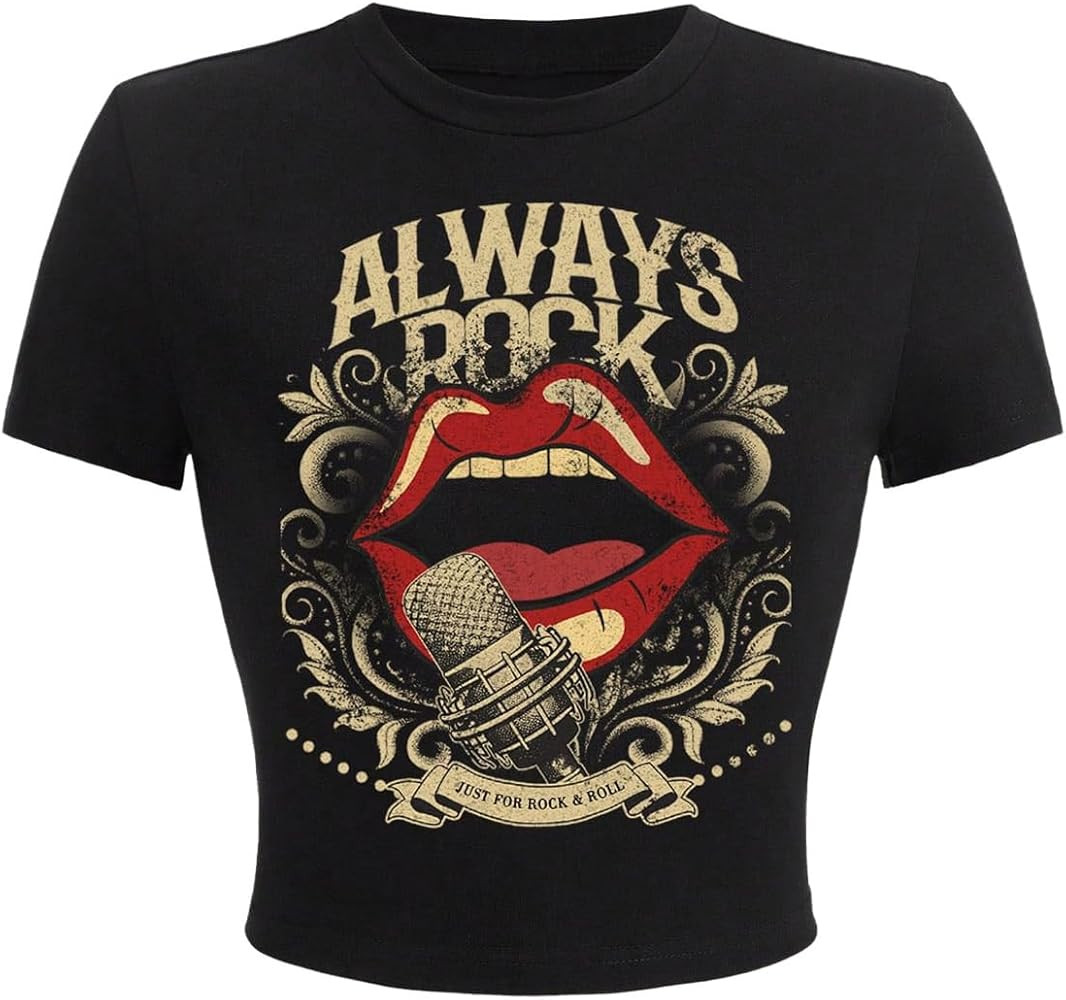 SOLY HUX Women's Short Sleeve Crop Tops Y2k Funny Graphic Crew Neck Tees Streetwear T-Shirts | Amazon (US)